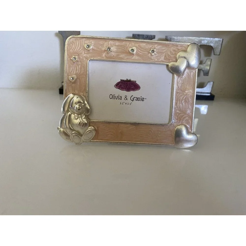 Enamel Crystal Jeweled Picture Frame Bunny and Hearts 2.5‎ X 3.5 Olivia & Gracie